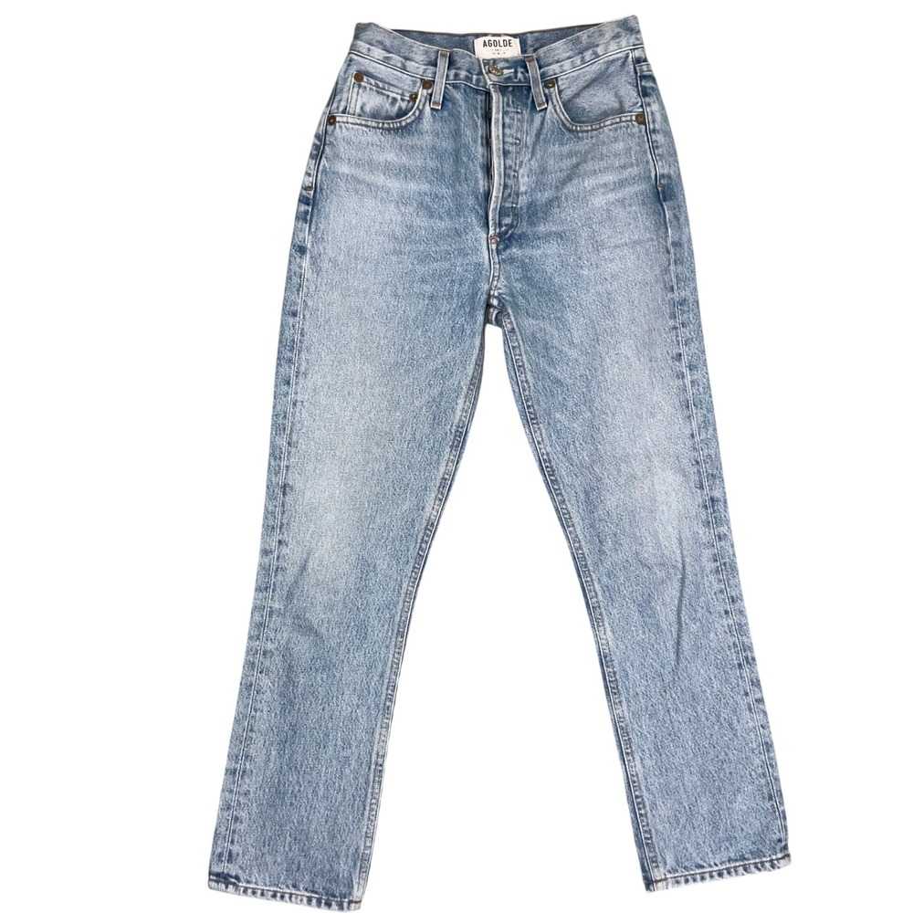 AGOLDE Riley Jeans Womens 24‎ Fade Blue Button Fly Crop Straight Leg High Rise